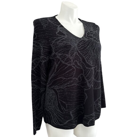 Chico's Jacquard V-Neck Pullover Sweater Metallic Floral Knit V-Neck Size 3 (XL) - Picture 3 of 9